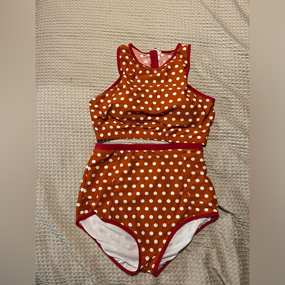 Coral Reef Retro Vibe Orange Dot Two-Piece Swim Set